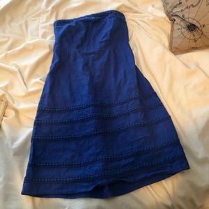 Blue strapless embroidered dress